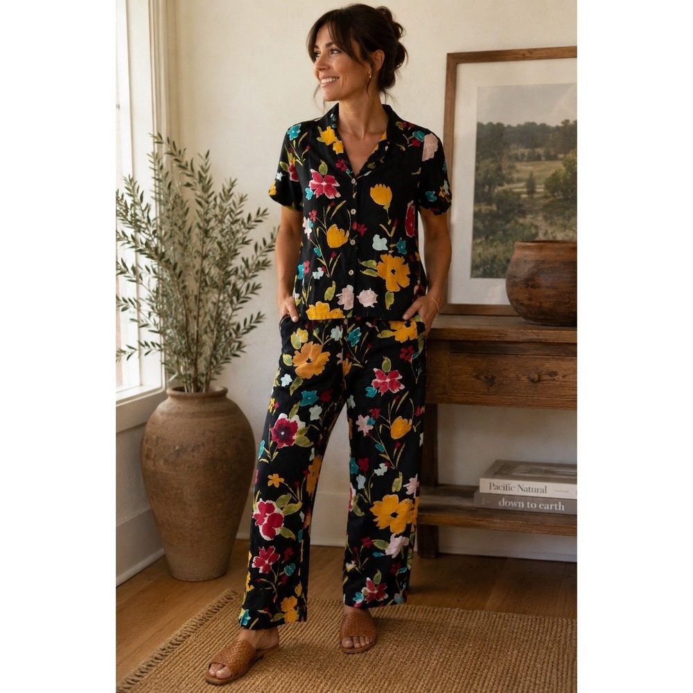 Vintage David Dart Floral Linen 2-pc Pant Set Womens Large Petite PL Art Print